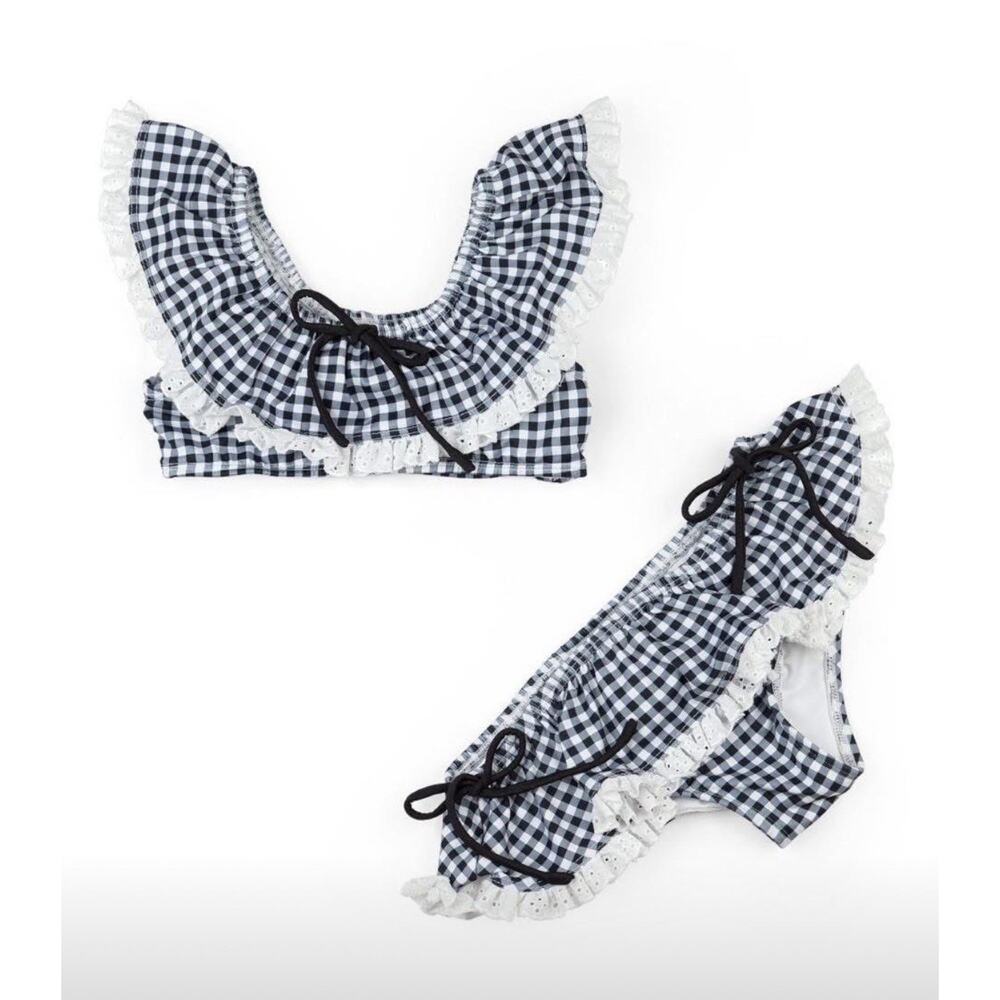 Wildling Well Dressed Wolf Bikini Set Black Gingham Swim Size 6 NWT